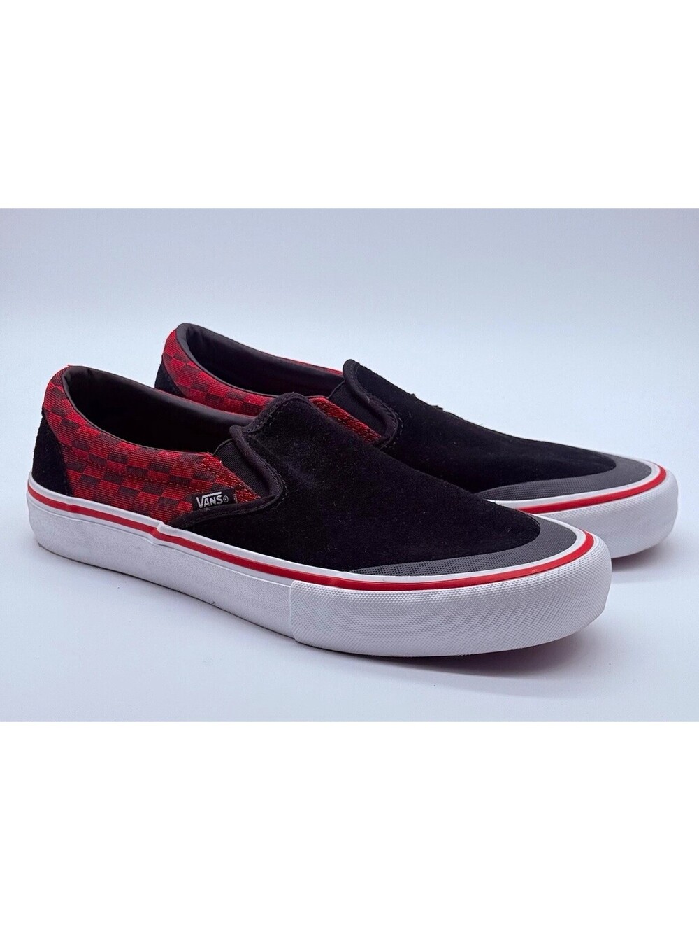 VANS Rowan Baker Slip-On Low Top Skate Sneaker Suede Cushioned Black/Red